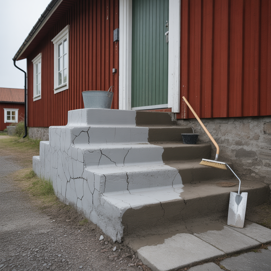 betongtrappa utomhus felsokning av sprickor och lagning